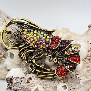 Rhinestone Shrimp Brooch. {D3-123#000380}
