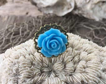 JEWELRY: Flower Filigree Ring / Rose Adjustable Brass filigree Ring/ Gift for Her. {A9-34#00167}