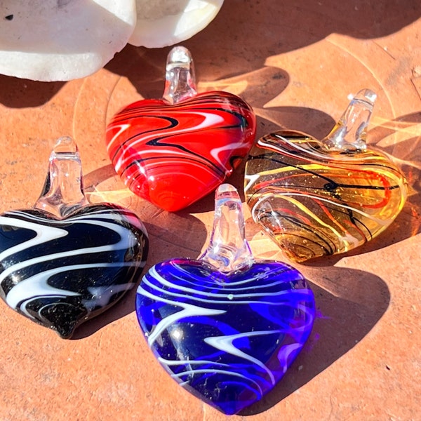 SUPPLY:  Heart Lampwork Pendant / Glass Heart  / Heart Charm /Blown Glass Pendant / 40x30x18mm  {D3-123#00378}