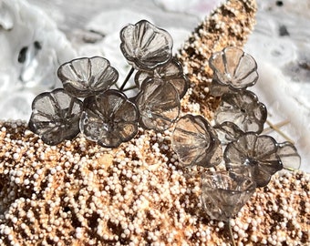 20 Gray Glass Flower Charms: Handmade Brass Wire Headpins