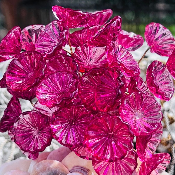 SUPPLY: 8pc Mix Clear Pink  Glass Flower Headpins-Glass Headpins - Millinery  - Handcrafted - Brass Wire - SKU {E7-179#1131}