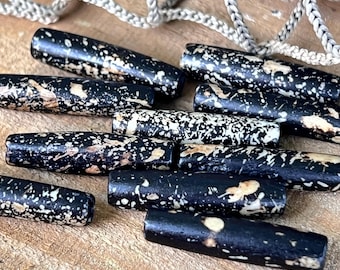 Perline tubolari in osso marmorizzato nero da 10 pezzi - Perline in corno rustico da 1"