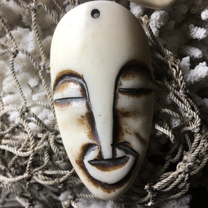 Extra Large Tribal Carved Bone FACE Pendant /Curved Natural Bone Pendant/40mm x 72mm. {F7-220#001449}