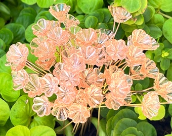 14pc Transparent Peach  Glass Flower Headpins,Charm-Glass Headpins -Millinery -Flowers Handcrafted Brass Wire.{Z4-3067#5252}