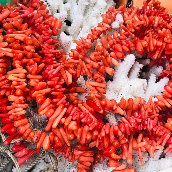 Bamboo Orange Coral Bead Strand  /Coral Bead Strand/ Jewelry Beads. {P1-1562#2011}