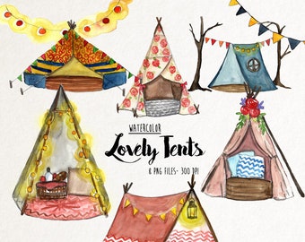 Watercolor tent clipart, watercolor Tents, tent clipart, vintage clipart, camping clipart, camping clipart, adventure clipart, PNG file