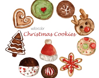 Christmas cookies clipart, watercolor cookies clipart, food clipart, holiday clipart, PNG clipart