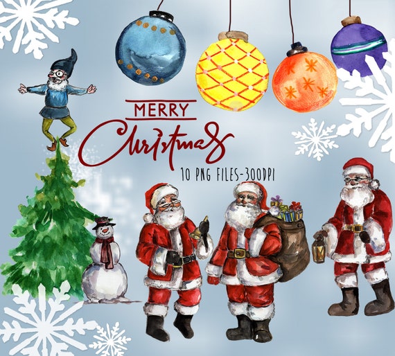 Merry Christmas Clipart Set San Claus Watercolor Clipart Christmas Watercolor Holiday Clipart Png Clipart Instant Download