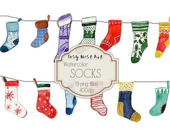 Socks watercolor clipart, christmas sock clipart, winter clipart, Socks watercolor, Instant Download