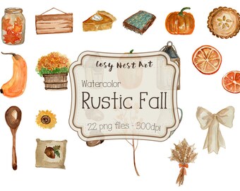 Rustic fall watercolor clipart set, watercolor clipart, Leaf Clip Art, Instant Download, Harvest Clipart, Autumn watercolor