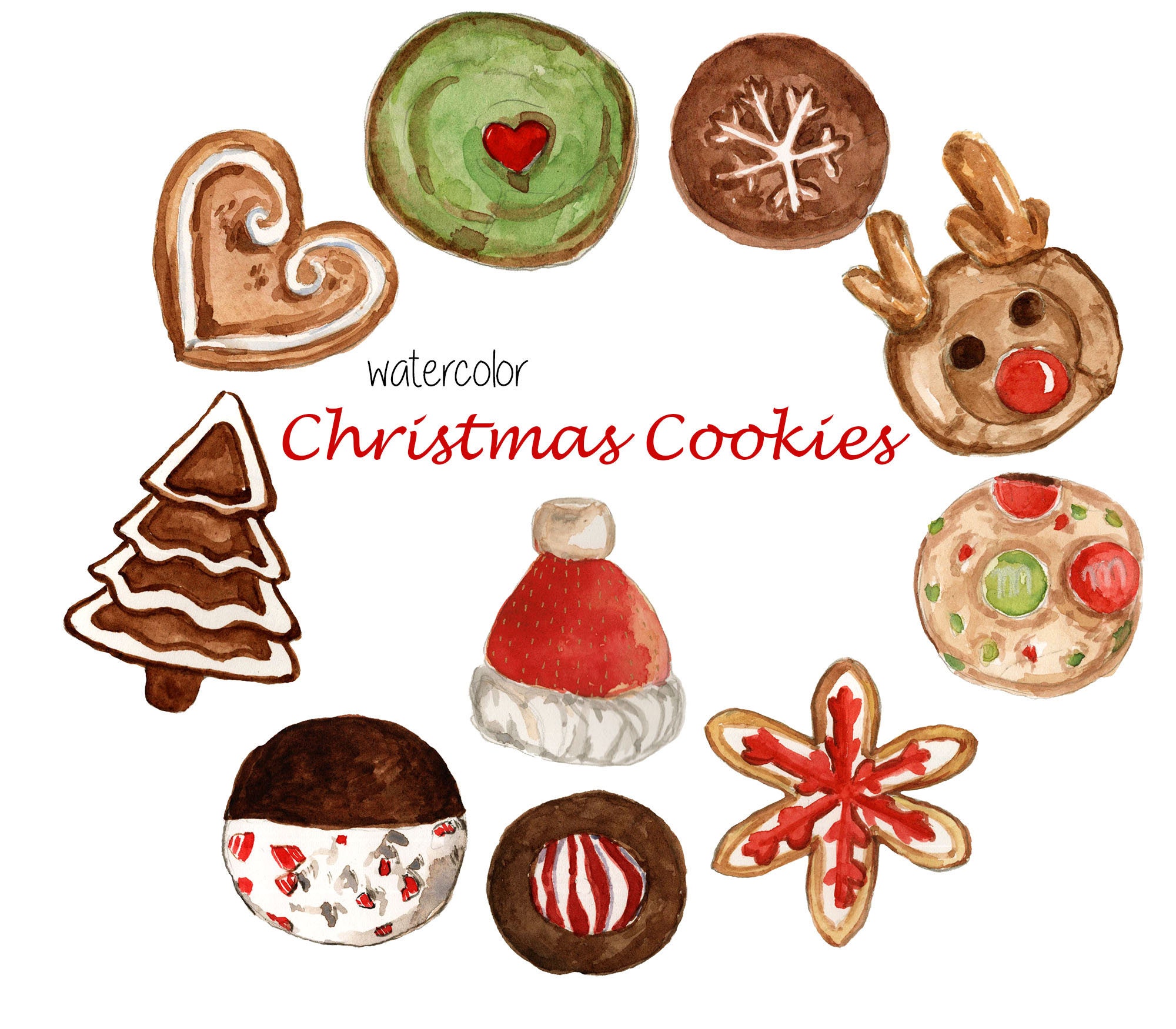 Christmas Cookies Clipart Watercolor Cookies Clipart Food - Etsy