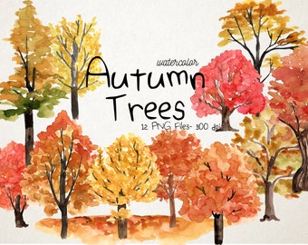Autumn trees clipart, watercolor tree, tree clipart, fall tree clipart, fall printable, fall clipart, autumn clipart