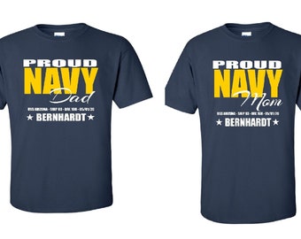 Proud Navy Mom Shirt, Proud Navy Dad, Navy PIR Shirt, Custom Navy Boot Camp Graduation Shirt, Yellow NAVY text, Christmas Gift