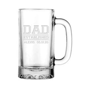 Dad gift, Dad Established Etched Beer Mug 16oz - Free Personalization - Engraved Beer Glass - Personalized Gift - Fathers Day Christmas Gift