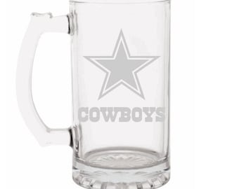 Dallas Cowboys Engraved Beer Mug, Cowboys gift, Beer Mug, 16 or 26oz Engraved Beer Mug, Etched Beer Mug. Gift for Cowboys Fan "With Name"