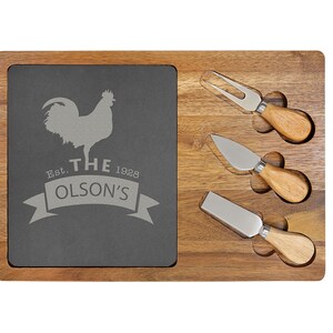 Personalized Engraved Acacia Wood/Slate Rectangle Cheese Set with Three Tools, Charcuterie Board, Party Platter, Household Decor, Homeware