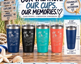 Personalized Family Vacation Tumbler, Beach Trip Cup, Custom Name Engraved Tumbler, Matching Family Vacation Cups, Beach Gift