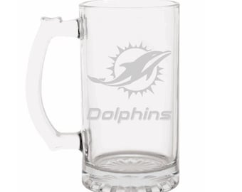 NFL Miami Dolphins Engraved Beer Mug, Dolphins gift, Beer Mug, 16 or 26oz Engraved Beer Mug - Personalized with name, Valentines Gift