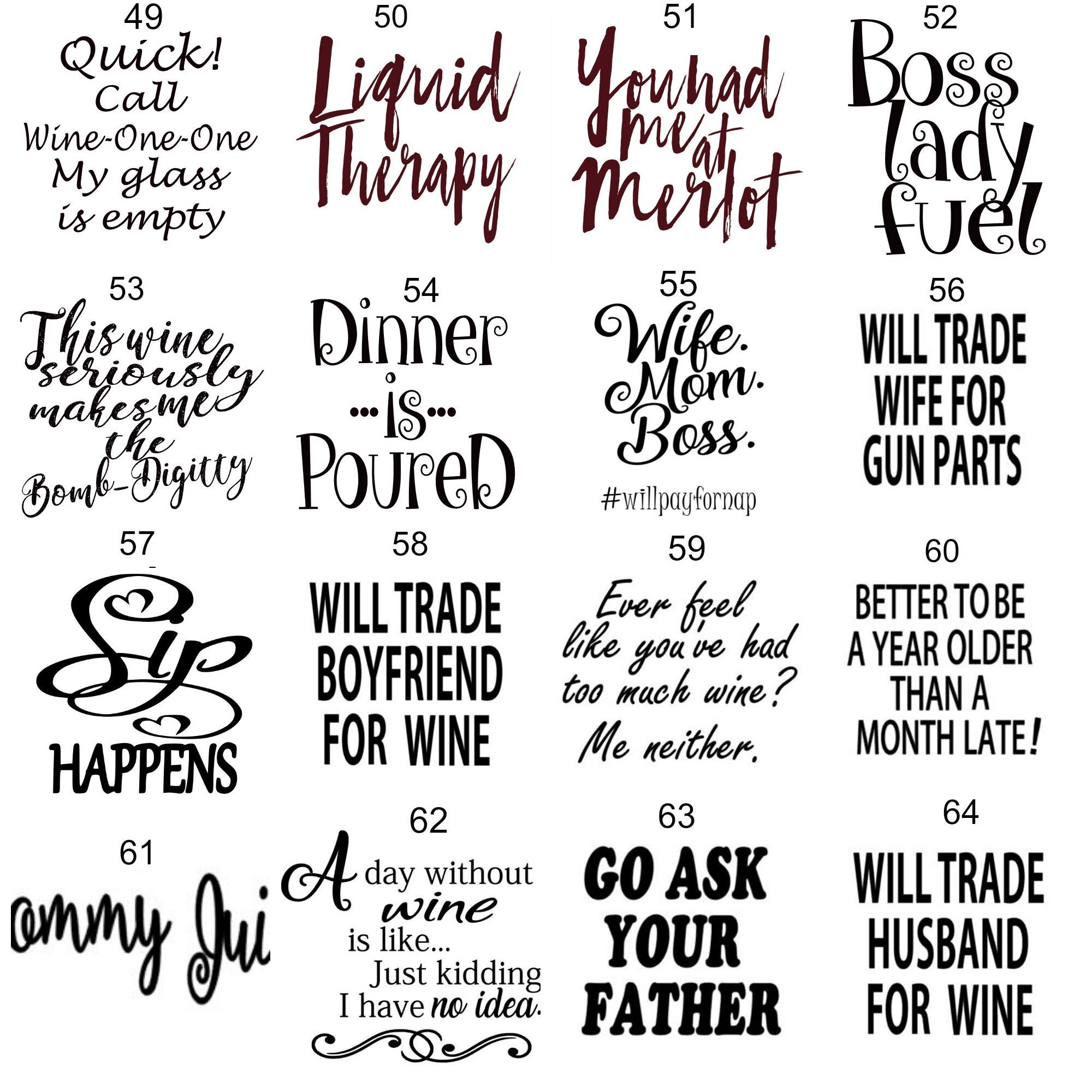 Laser Engraved Wine Glass Funny Wine Sayings Set 4 Etsy