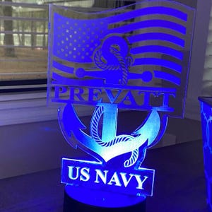 Deployment navy light, Sailor Light, Navy LED Light, Child's Personalized Acrylic LED Night Light, Custom LED Light - includes free coaster. image 5