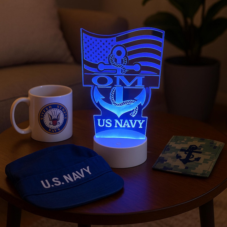 Deployment navy light, Sailor Light, Navy LED Light, Child's Personalized Acrylic LED Night Light, Custom LED Light - includes free coaster. image 1