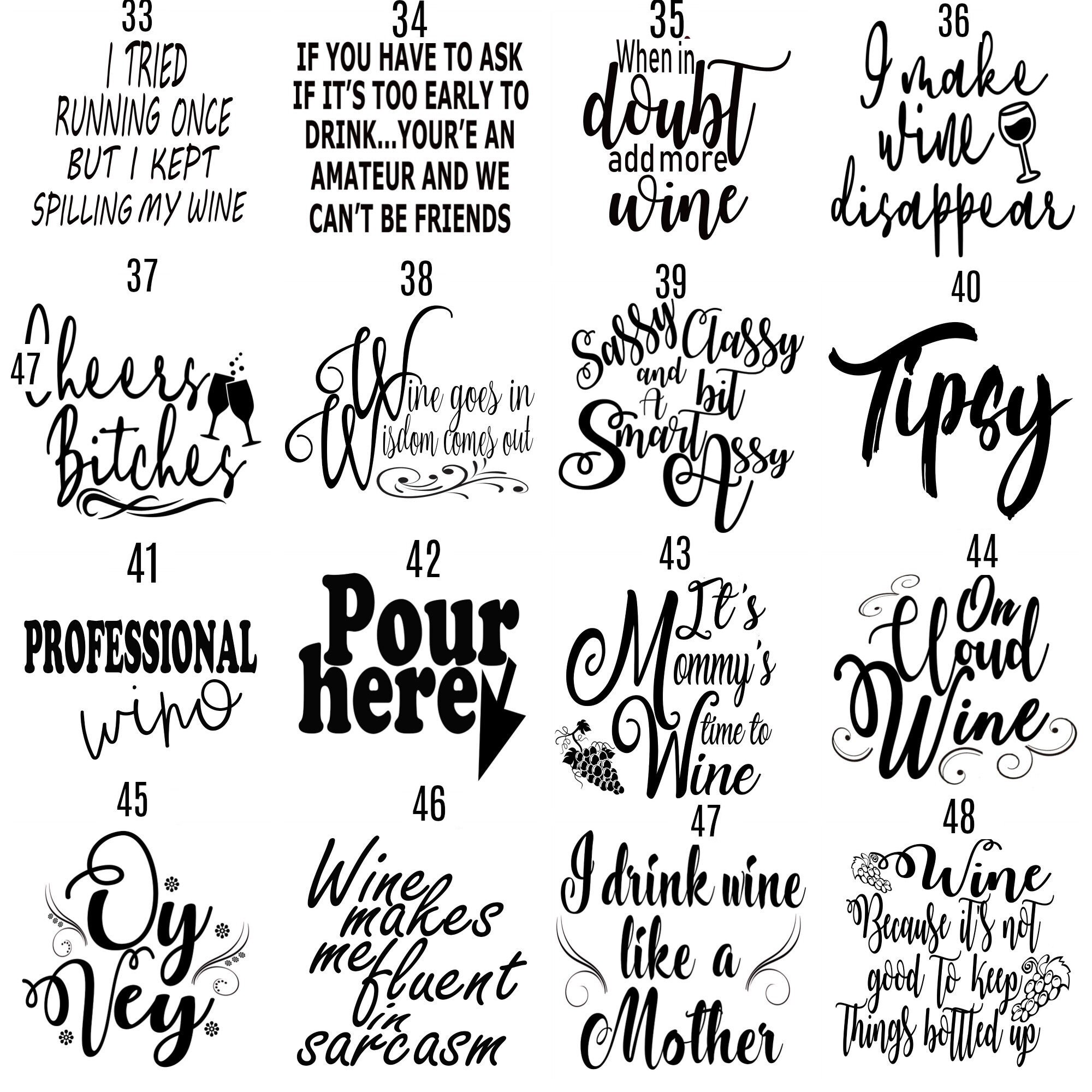 Laser Engraved Wine Glass Funny Wine Sayings Set 4 Etsy