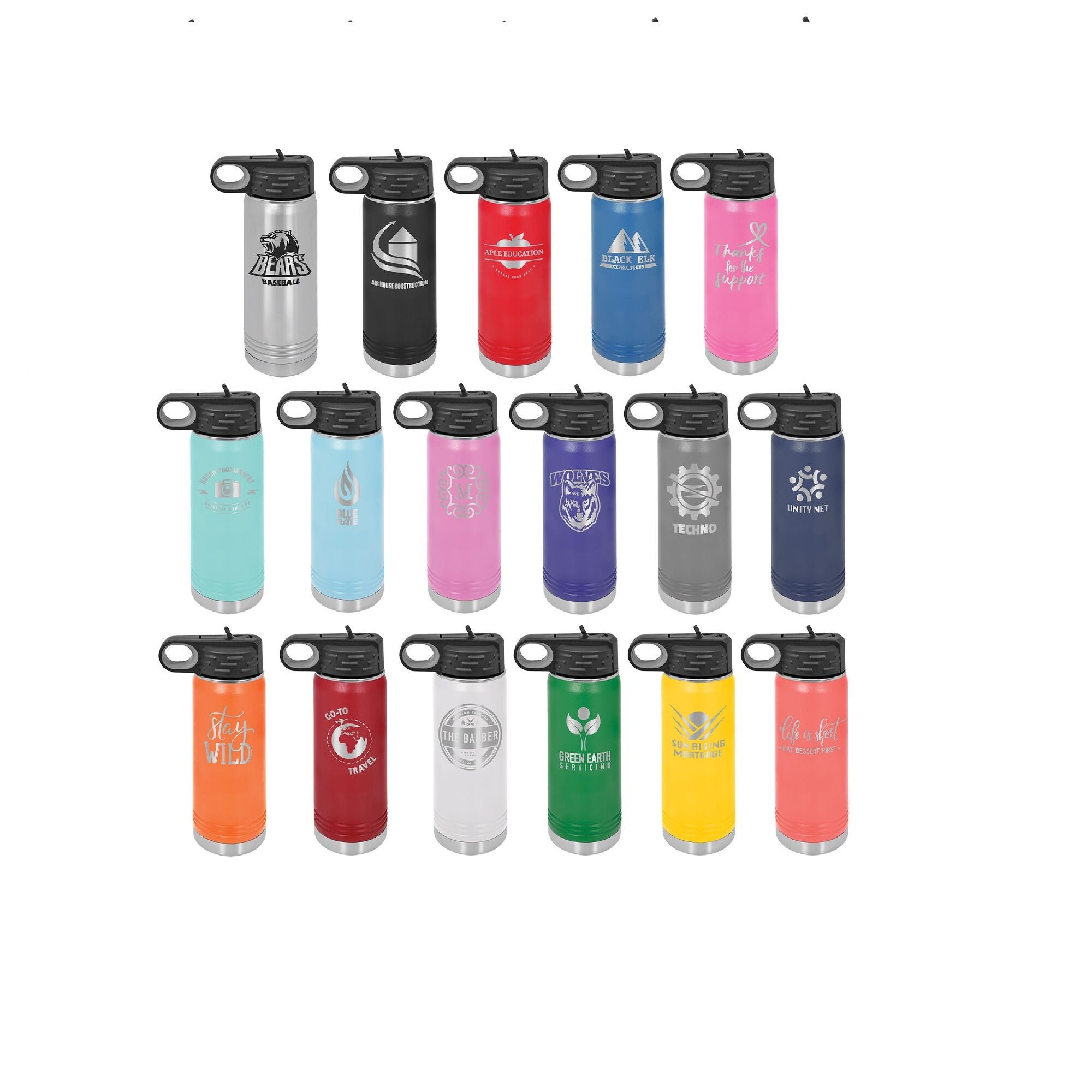 20 oz. Personalized Polar Camel Water Bottle - Custom Engraved Insulated Water Bottle with leakproof lid - Customized Water Bottle