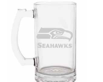 Seattle Seahawks Engraved Beer Mug, Seahawks gift, Beer Mug, 16 or 26oz Engraved Beer Mug, Etched Beer Mug. Gift for Seahawk Fan "with name"
