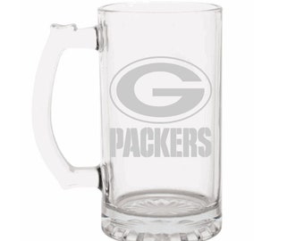 Green Bay Packers Engraved Beer Mug, Packers gift, Beer Mug, 16 or 26oz Engraved Beer Mug, Etched Beer Mug. Gift for Packer Fan "with name"