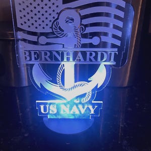 Sailor Light, Navy LED Light, Child&#39;s Personalized  Acrylic LED Night Light, Custom LED Light with free slate coaster.
