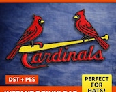 Cardinals Bat Embroidery File DST PES, Hat Embroidery Design, Embroidery File for Hats, Trucker Cap Embroidery Instant Download