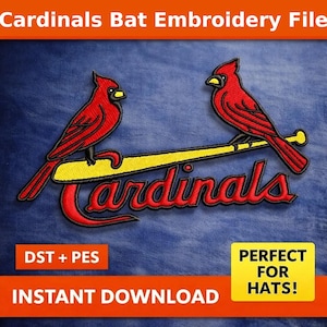 Cardinals Bat Embroidery File DST PES, Hat Embroidery Design, Embroidery File for Hats, Trucker Cap Embroidery Instant Download