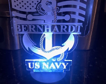 Sailor Light, Navy LED Light, Child's Personalized Acrylic LED Night Light, Custom LED Light