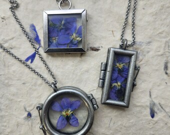 Pressed violet pendant necklace