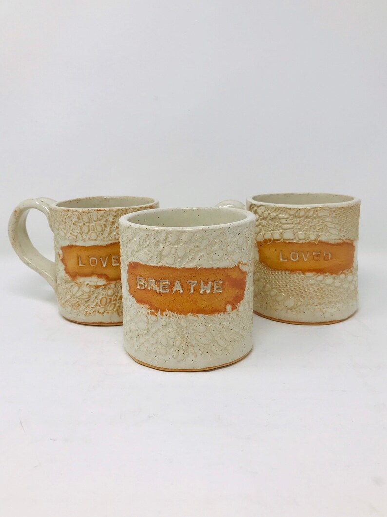 Handbuilt 14oz Lace word Cups by Raquel Muslin Etsy