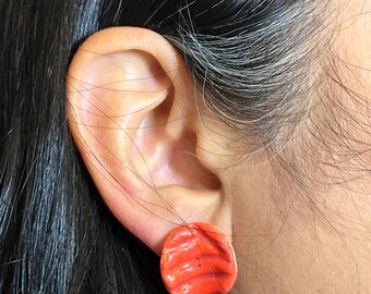 Curved and Carved Porcelain Earring Studs w/ Sterling silver by Raquel Muslin