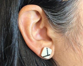 Graphic Porcelain Earring Studs w/ Sterling silver