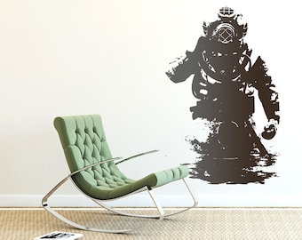 Wall decal SCUBA DIVER, Banksy like Diver Art Wall Sticker, Deep Sea Diver Art, Dive-Gifts, Diver Decal as Office-Decor