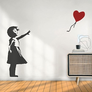 Muursticker Banksy ballonmeisje met hartballon, street art muursticker Banksy Balloon Girl Grafitti (Hoop), Banksy Art Stencil muurschildering