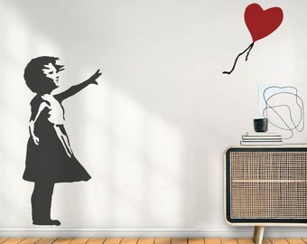 Banksy Wall decal BALLOON GIRL with heart balloon, Banksy Stencil Street Art Wall Sticker, Graffiti Wall Sticker Art, Urban-Decor