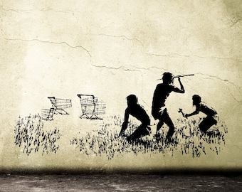 Banksy Trolley Hunters Wall Decal, Street Art Wall Sticker, Graffiti Stencil Style Wall Art Decal - VinylART by Urban Art Berlin