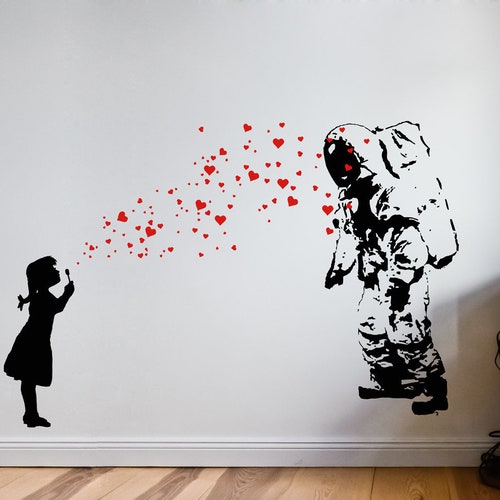 Wall Decal Astronaut Heart Bubble Girl Astronaut S Etsy