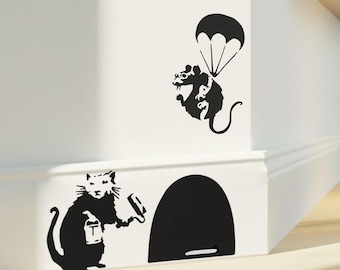 Vinilo decorativo de pared «Rata paracaidista» de Banksy, arte callejero, decoración de pared estilo plantilla de grafiti para el hogar, la oficina y el bar.