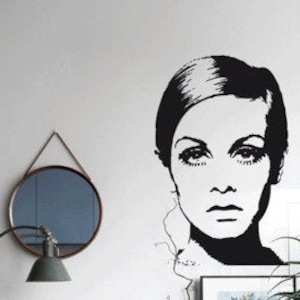 TWIGGY Wall Art Wandsticker, Stil- & Modeikone der 60er, Retro-Fashion Stencil Wandtattoo, Interior Design im Streetart-Style, Urban-Decor