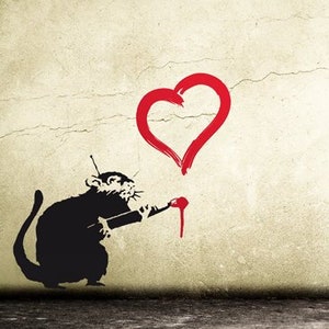 BANKSY Wall Decal Rat with Heart, Banksy Decal, Graffiti Rat, Street Art Wall Sticker, Banksy Stencil-Style Urban-Wall-Decor image 1