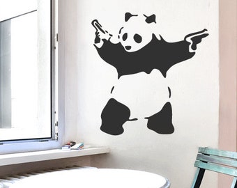 BANKSY PANDA Wall Decal, Street Art Wall Sticker Panda Graffiti avec pistolets, Banksy Wall Art Sticker, Hipster Sticker, Urban Interior Decor