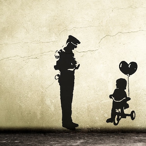 Wall decal BANKSY BALLOON GIRL & Tricycle Cop, police guard and banksy girl decal, street art wall sticker, graffiti, urban interior design
