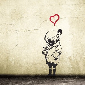 BANKSY TANK GIRL wall decal with heart and birdy, Street Art Wall Sticker, Urban Wall Art, Vinyl Art, Grafitty, Stencil