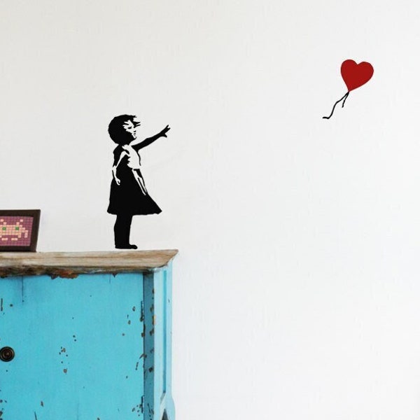 Wandtattoo Banksy Ballon Mädchen mit Herz Luftballon, Streetart Wandsticker Banksy Balloon Girl Grafitti (Hope), Banksy Art Stencil Wandbild