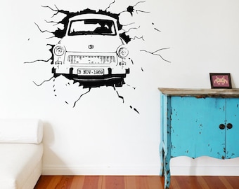 Wall decal BERLIN FALL of the WALL 1989, Street Art Trabbi Wall Art, Berlin-Wall Decal, Urban Art Wall Sticker, Urban-Interior-Design